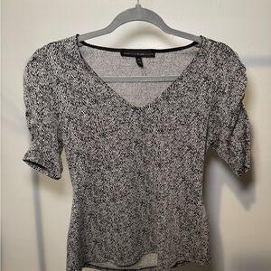 White House Black Market Monochrome Herringbone Blouse